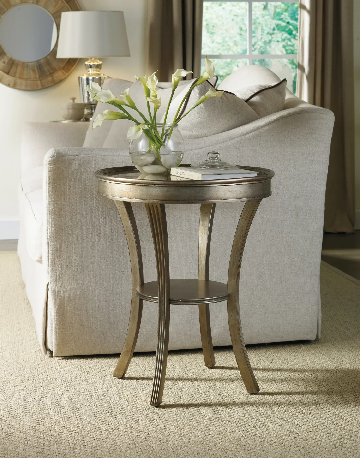 SANCTUARY ROUND MIRRORED ACCENT TABLE VISAGE