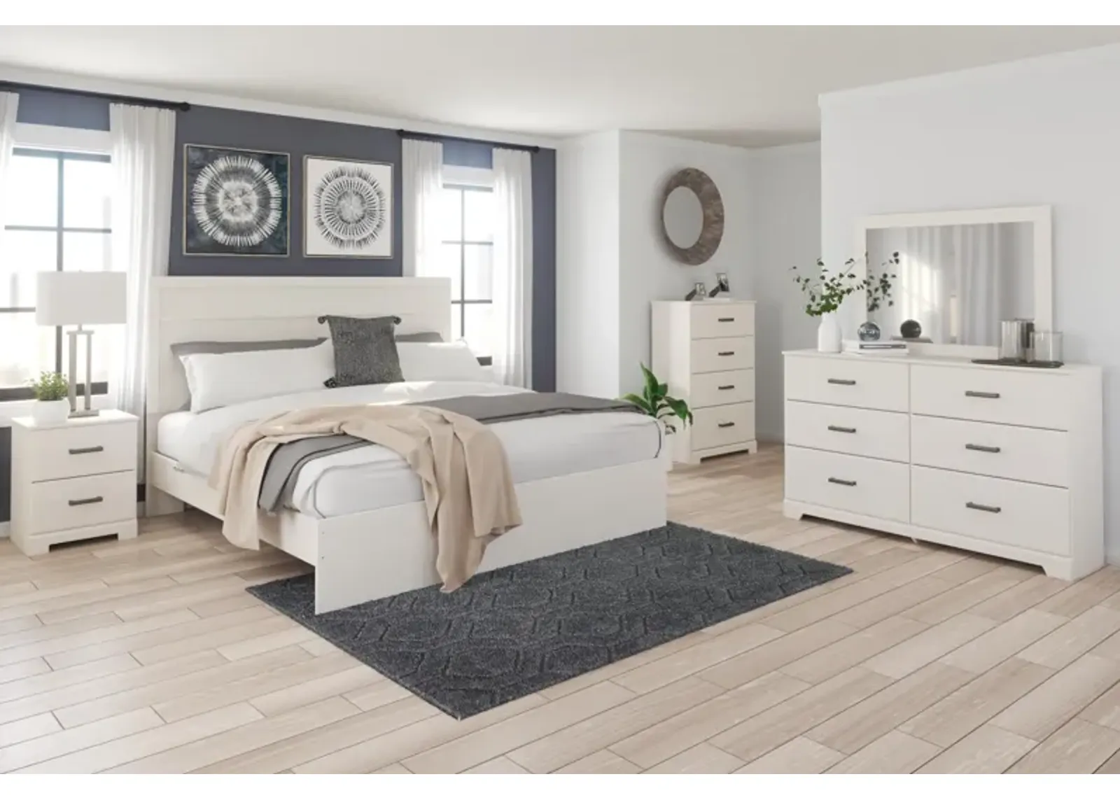 Stelsie White King Panel Bed