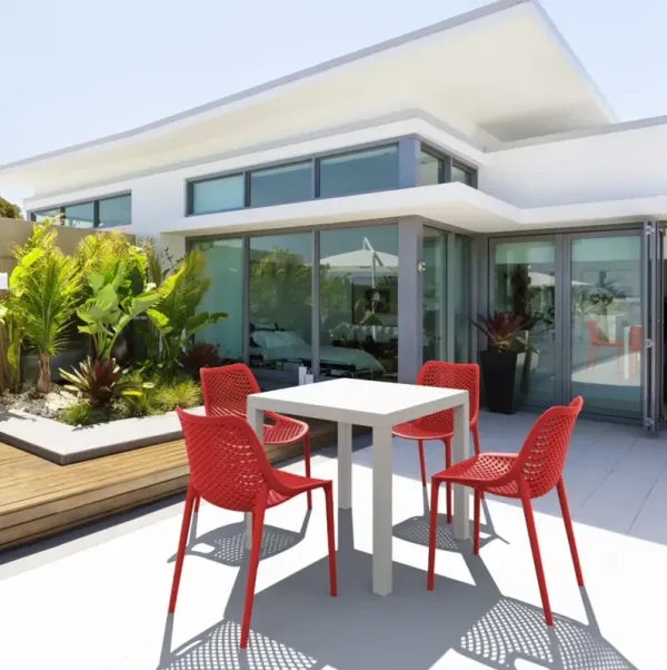 Compamia Air Mix Square Dining Set with White Table & 4 Red Chairs