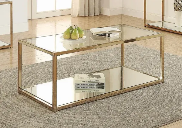 Cora Glass Top Coffee Table Mirrored Shelf Chocolate Chrome