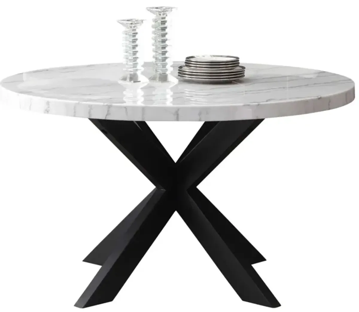 Steve Silver Xena White Marble Top 52-Inch Round Dining Table With Ebony Base
