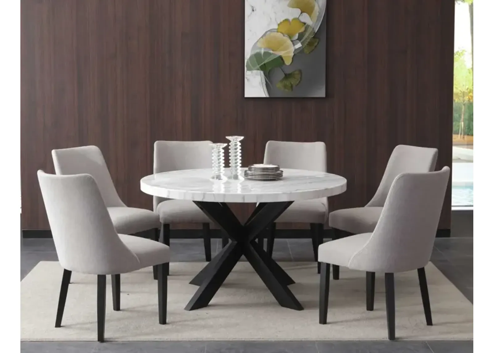 Steve Silver Xena White Marble Top Round Dining Table