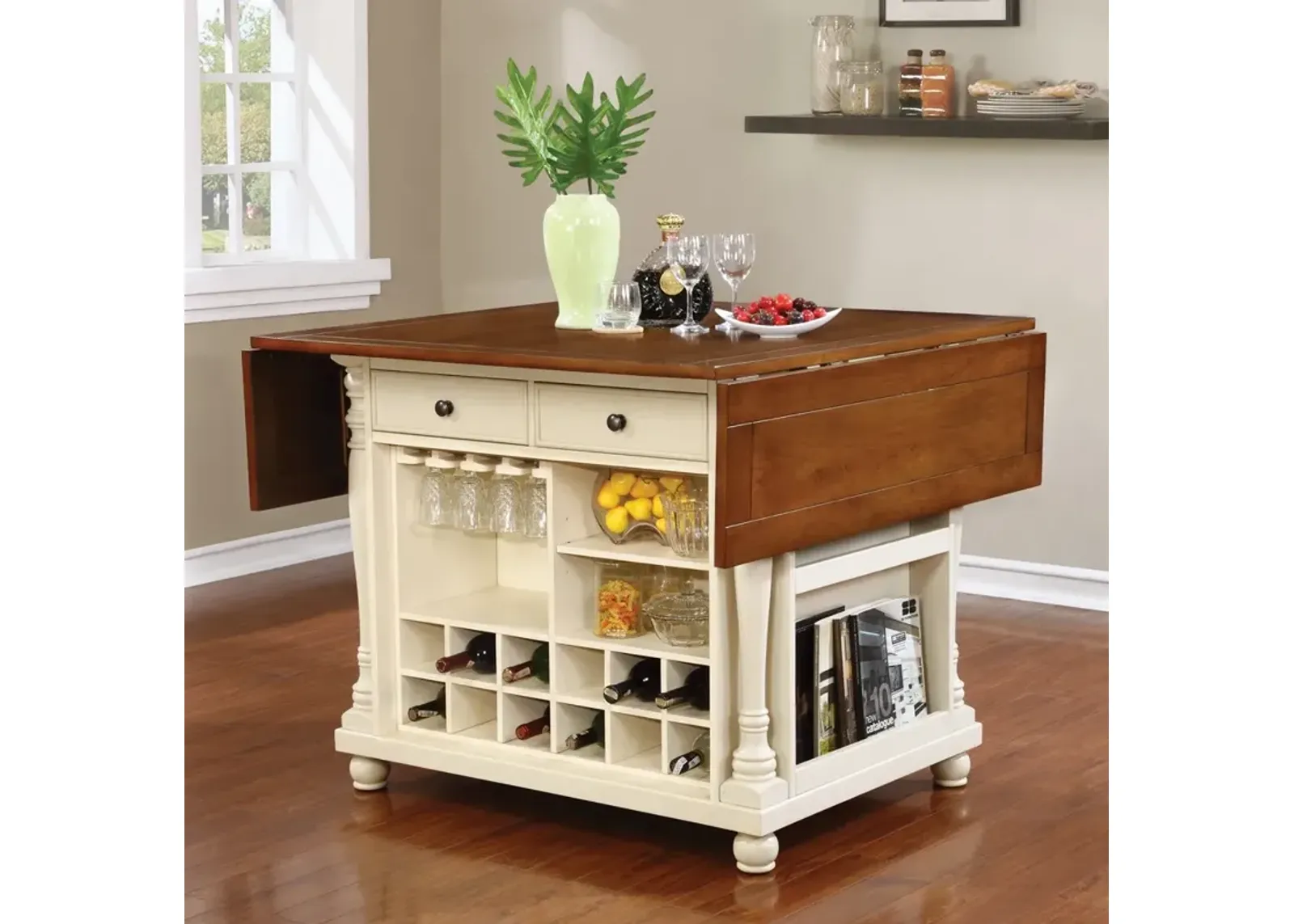 Coaster Slater 2-Drawer Drop Leaf Kitchen Island Table Buttermilk