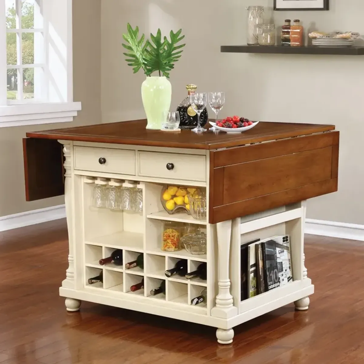 Coaster Slater 2-Drawer Drop Leaf Kitchen Island Table Buttermilk