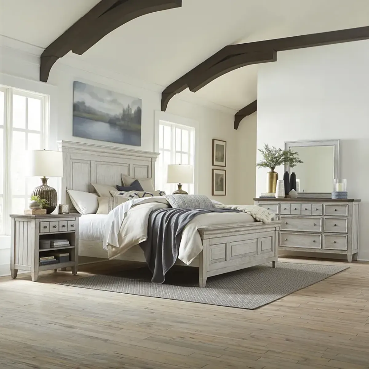 Liberty Furniture Complete Queen Bedroom Set Panel Bed, Dresser, Mirror & Nightstand Heartland