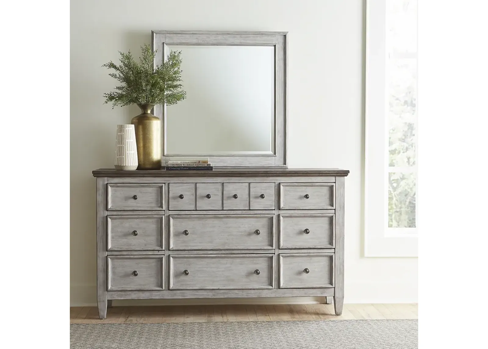 Liberty Furniture Complete Queen Bedroom Set Panel Bed, Dresser, Mirror & Nightstand Heartland