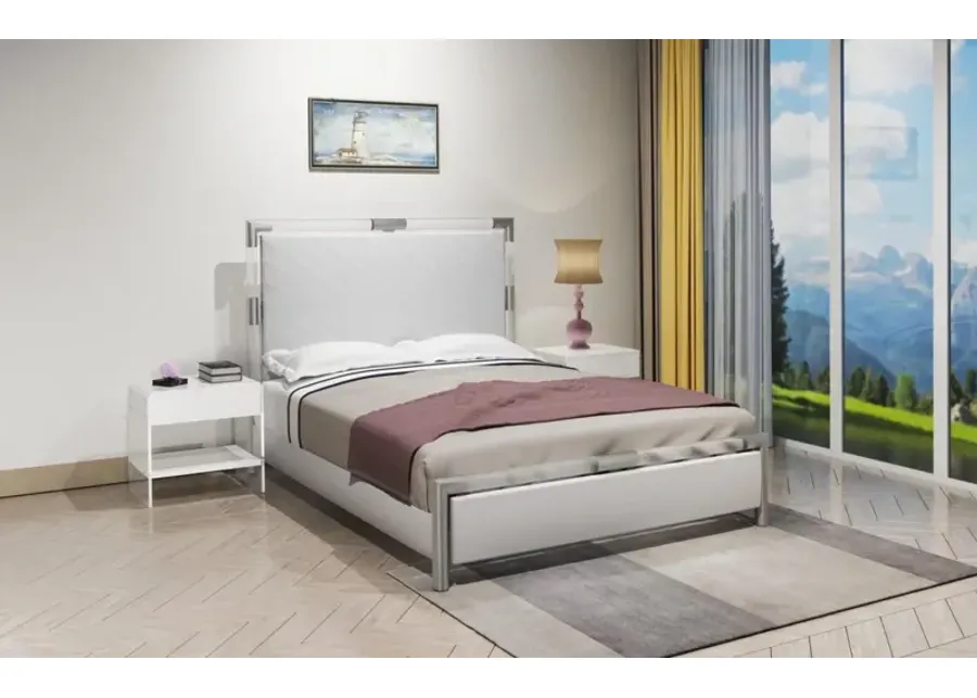 BARCELONA ACRYLIC BEDROOM SET WITH QUEEN BED, BUFFET & LAMP TABLE