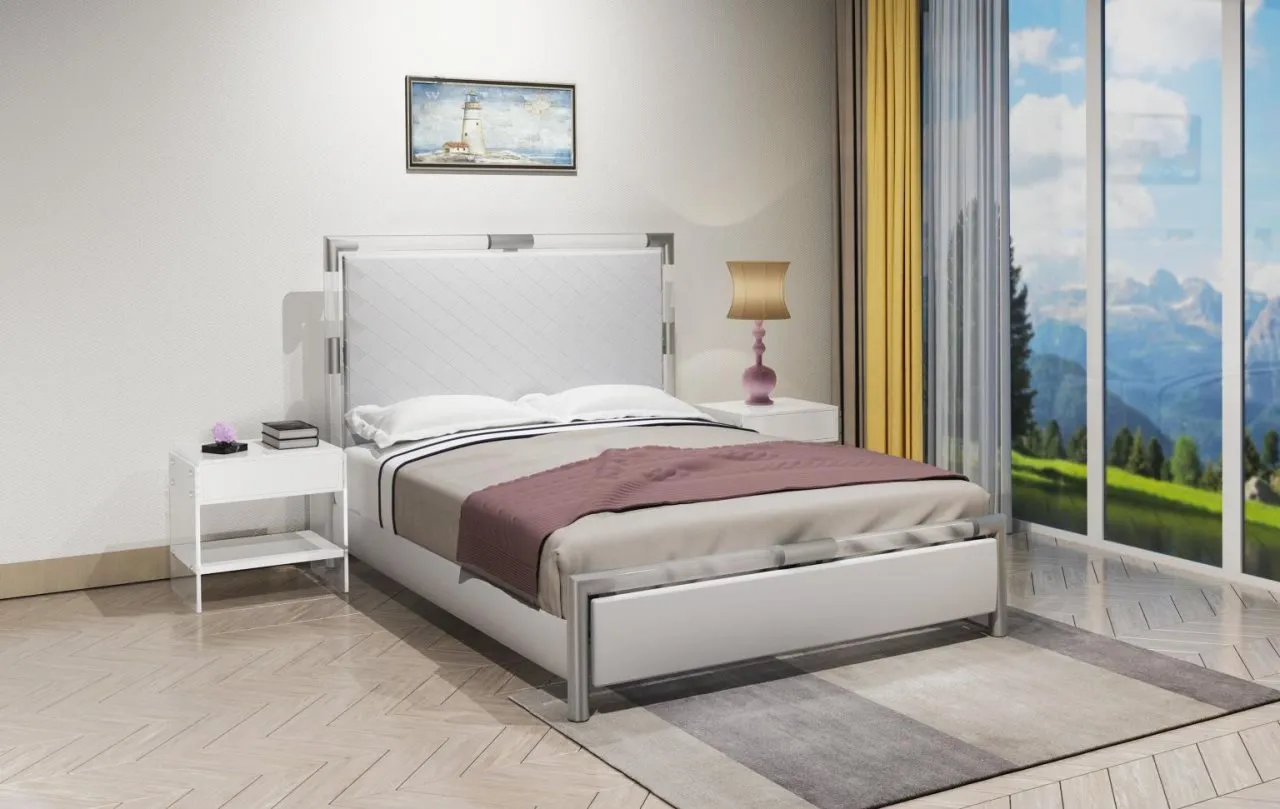 BARCELONA ACRYLIC BEDROOM SET WITH QUEEN BED, BUFFET & LAMP TABLE