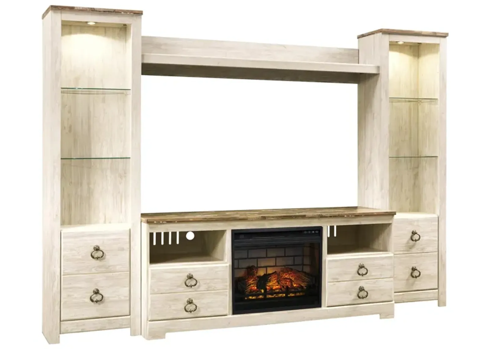 Ashley Willowton 4-Piece Entertainment Center with Electric Fireplace Whitewash