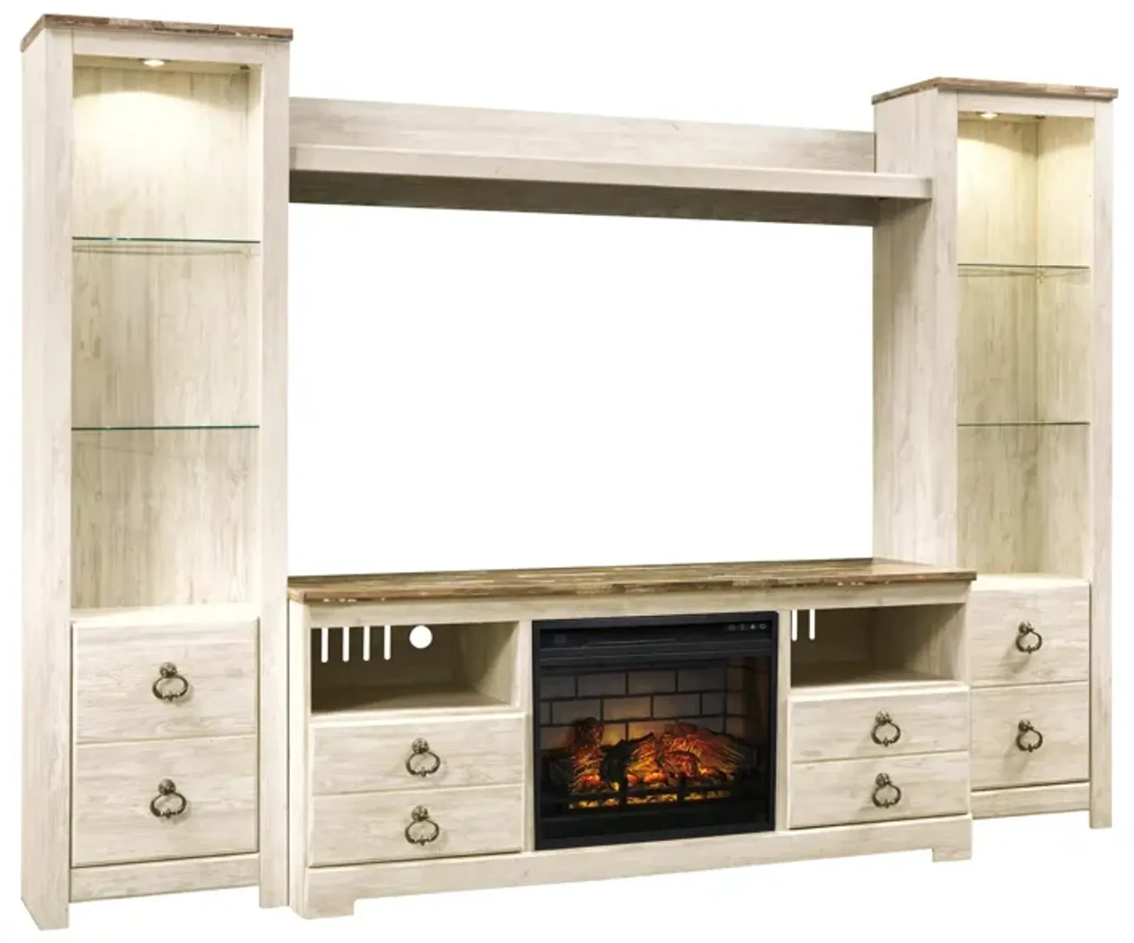 Ashley Willowton 4-Piece Entertainment Center with Electric Fireplace Whitewash