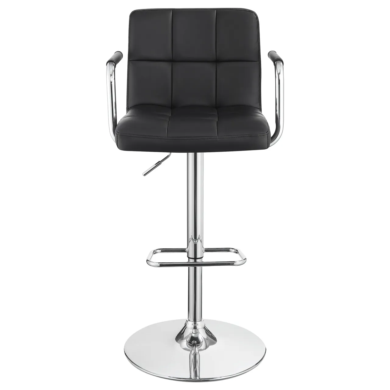 CONTEMPORARY BLACK & CHROME ADJUSTABLE BAR STOOL WITH ARMS