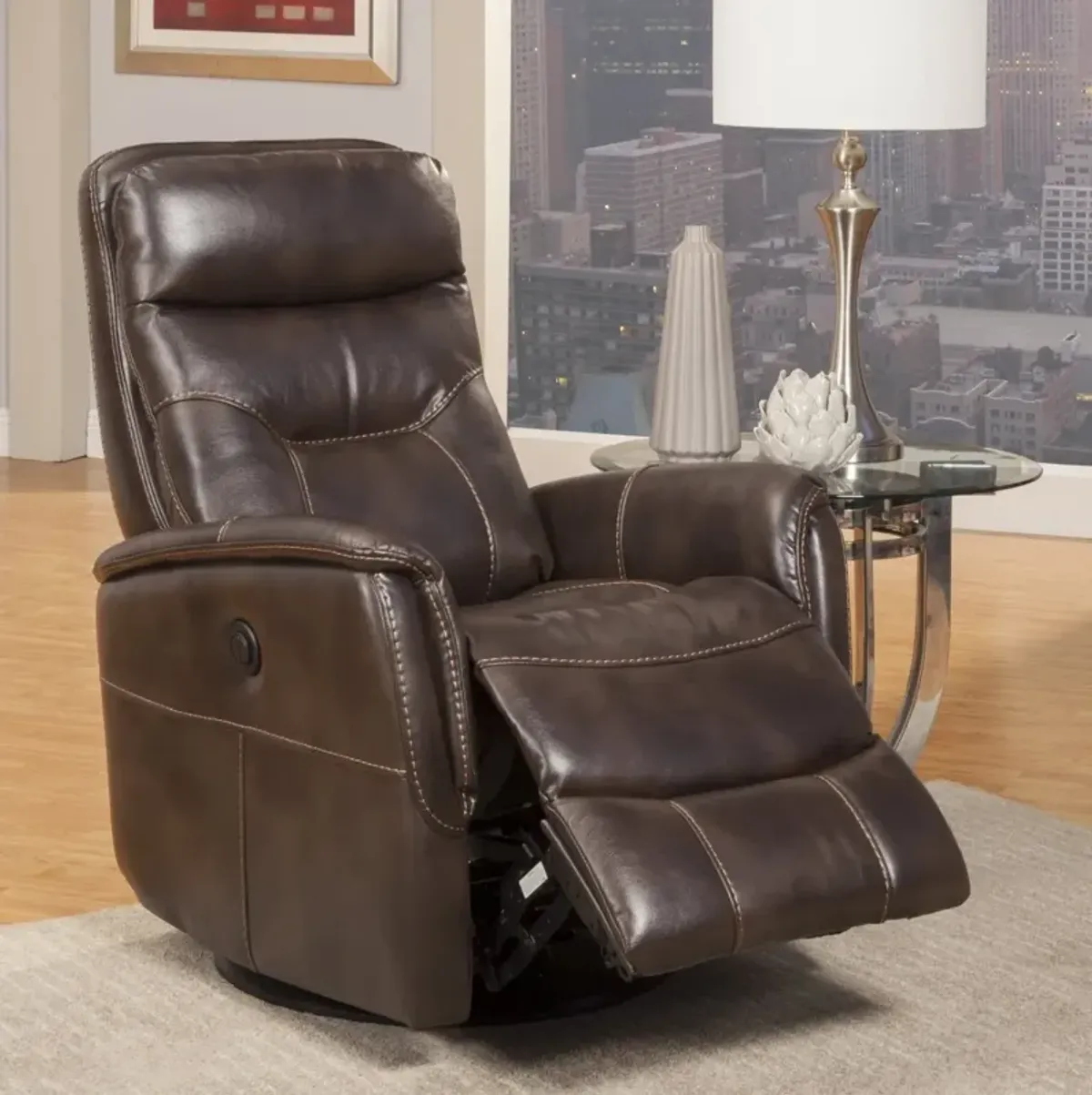 Parker House Gemini Power Swivel Glider Recliner in Truffle