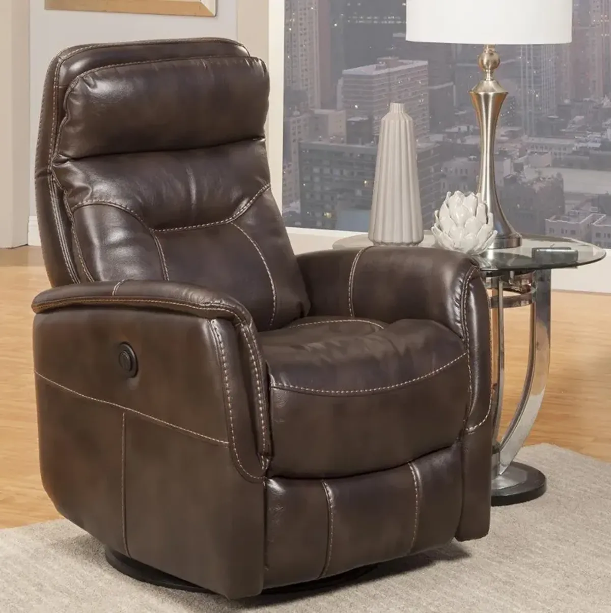 Parker House Gemini Power Swivel Glider Recliner in Truffle