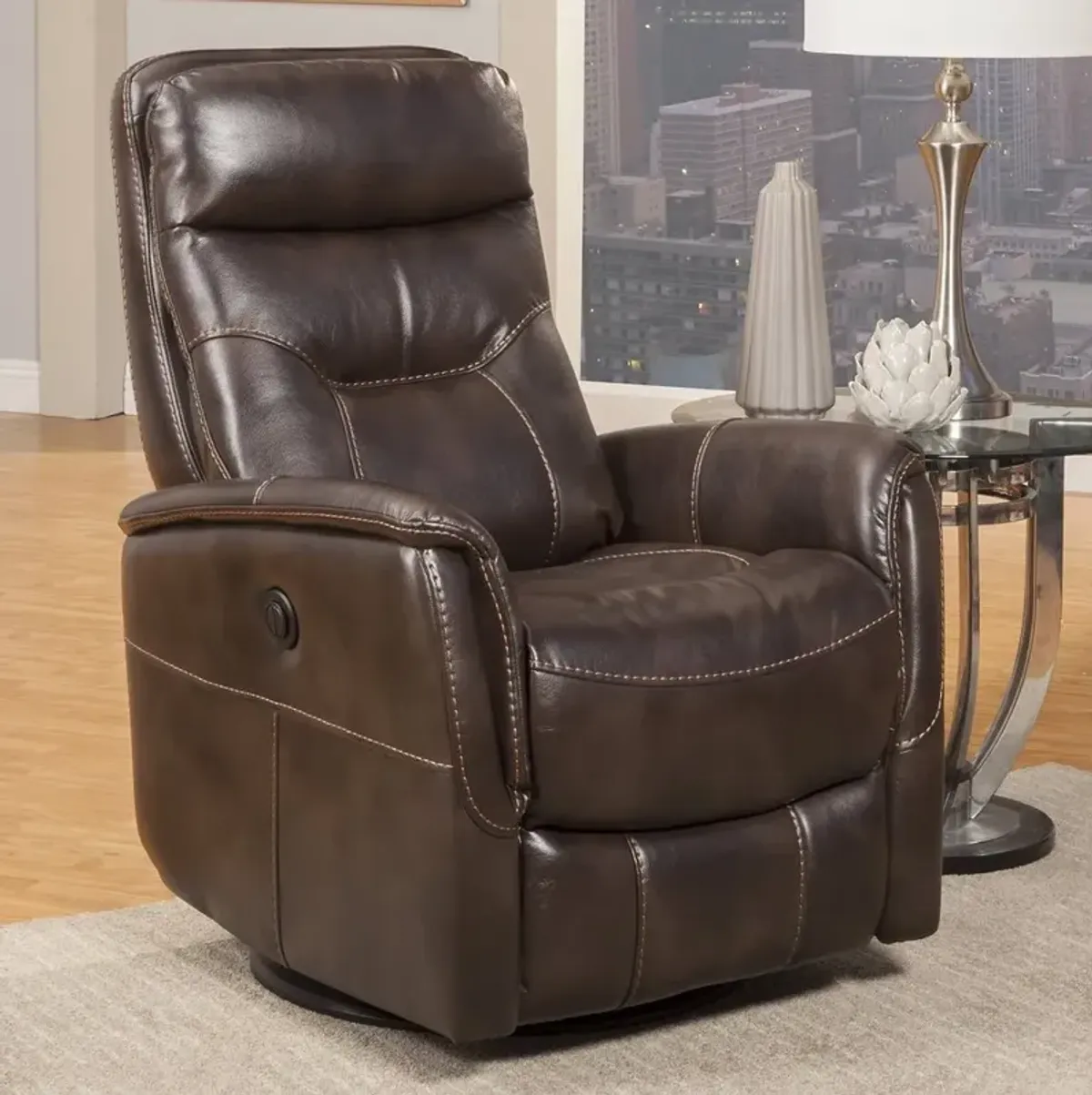 Parker House Gemini Power Swivel Glider Recliner in Truffle