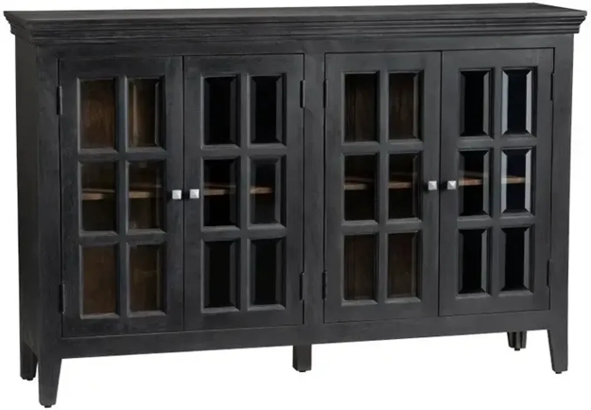 Crestview Bengal Manor Acacia Wood Window Pane Cabinet