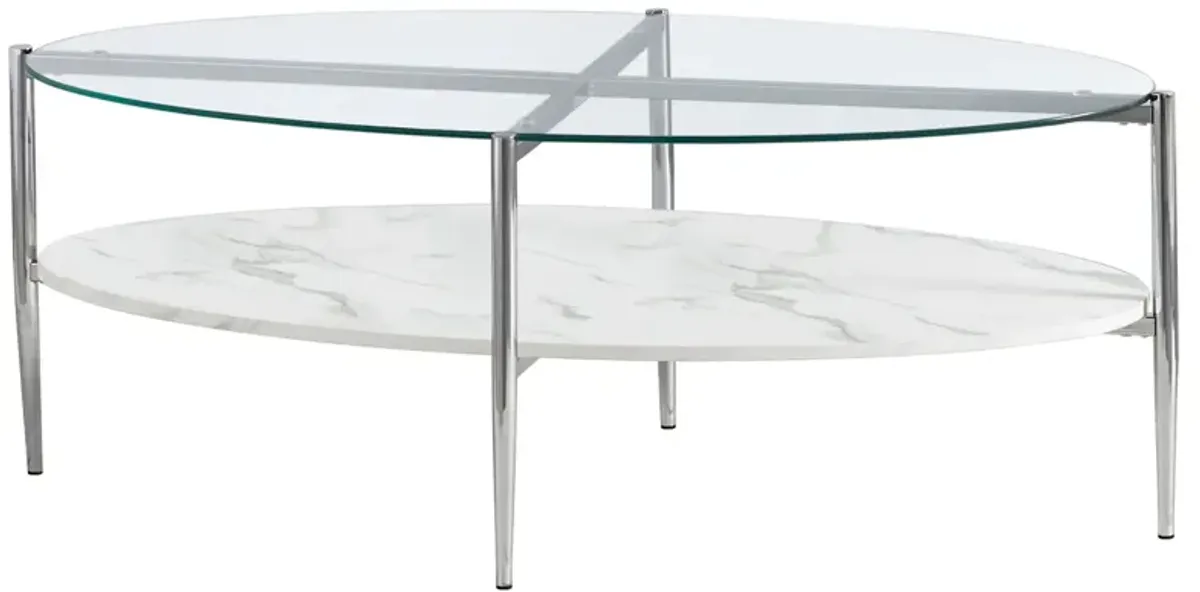 Coaster Cadee Oval Glass Top Coffee Table White & Chrome