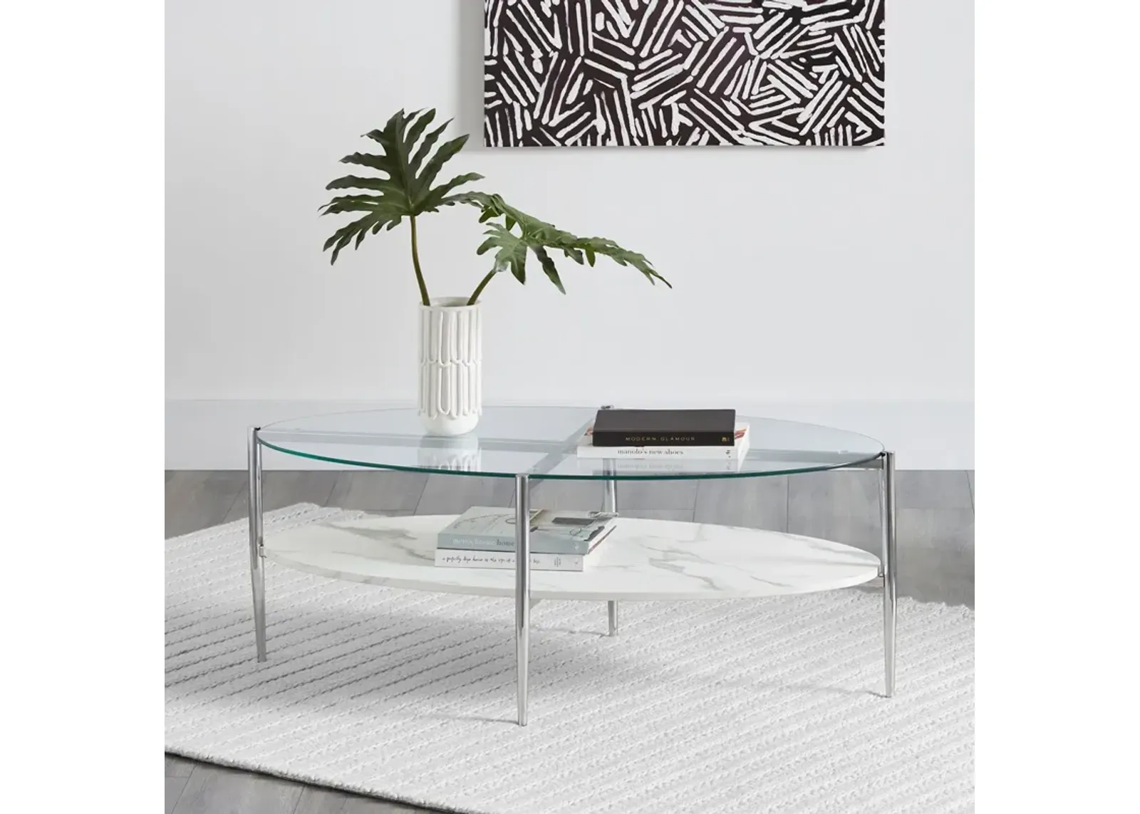 Coaster Cadee Oval Glass Top Coffee Table White & Chrome