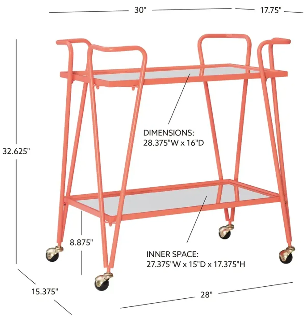 Linon Coral Mid-Century Bar Cart