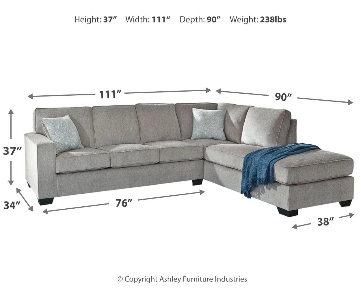 ALTARI 2-PIECE SECTIONAL WITH CHAISE ALLOY SIGNATURE DESIGN