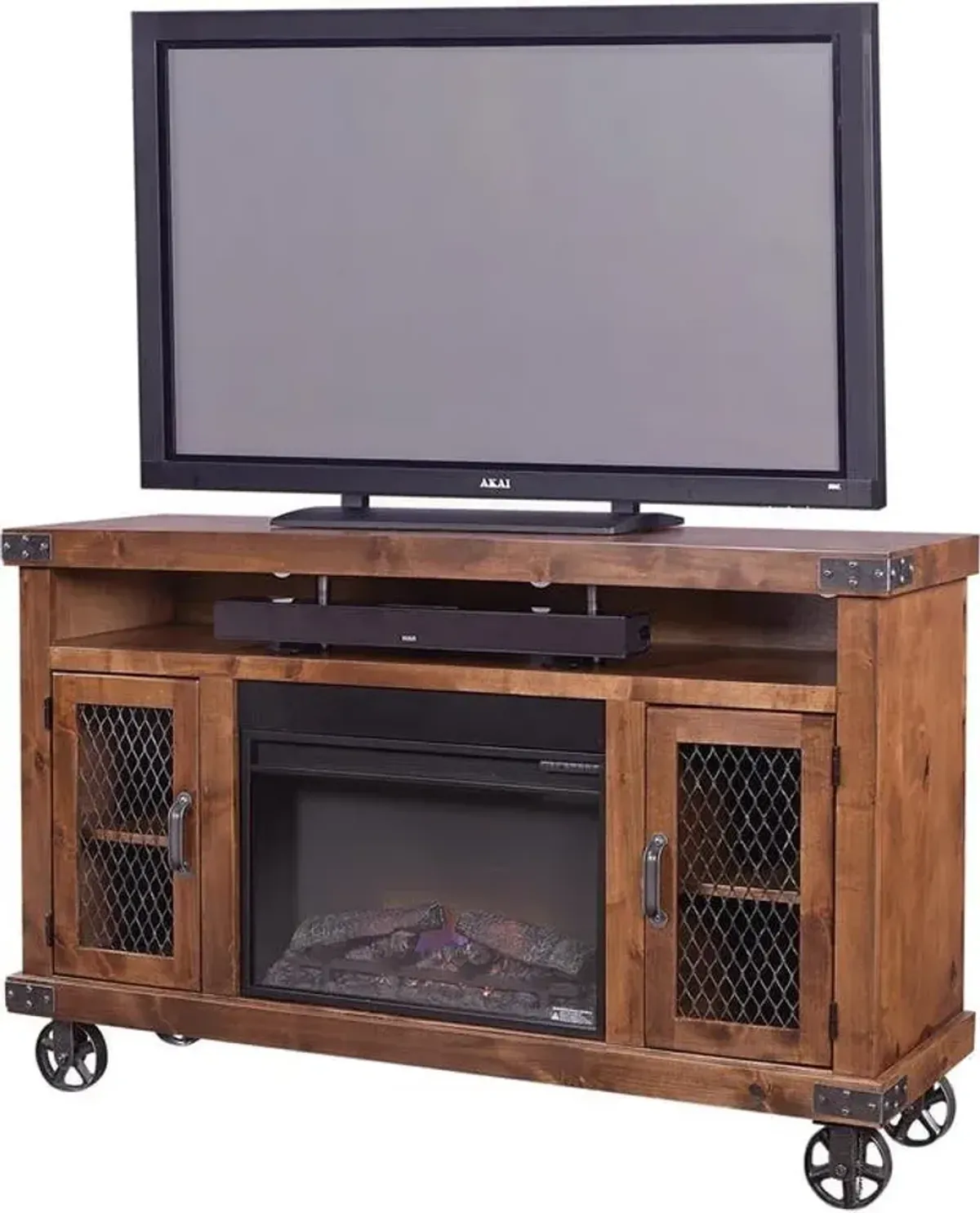 Aspenhome Industrial Fruitwood 62 Inch Fireplace TV Stand Console