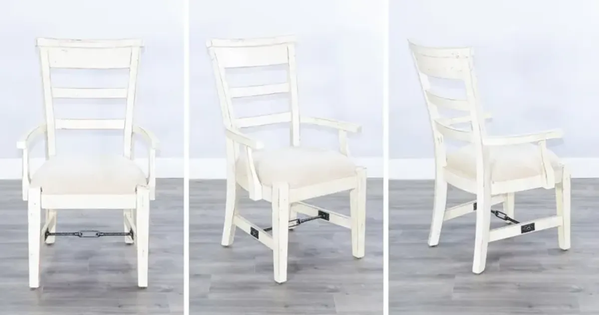 Sunny Designs Marina White Sand Arm Dining Chair Cushioned Seat