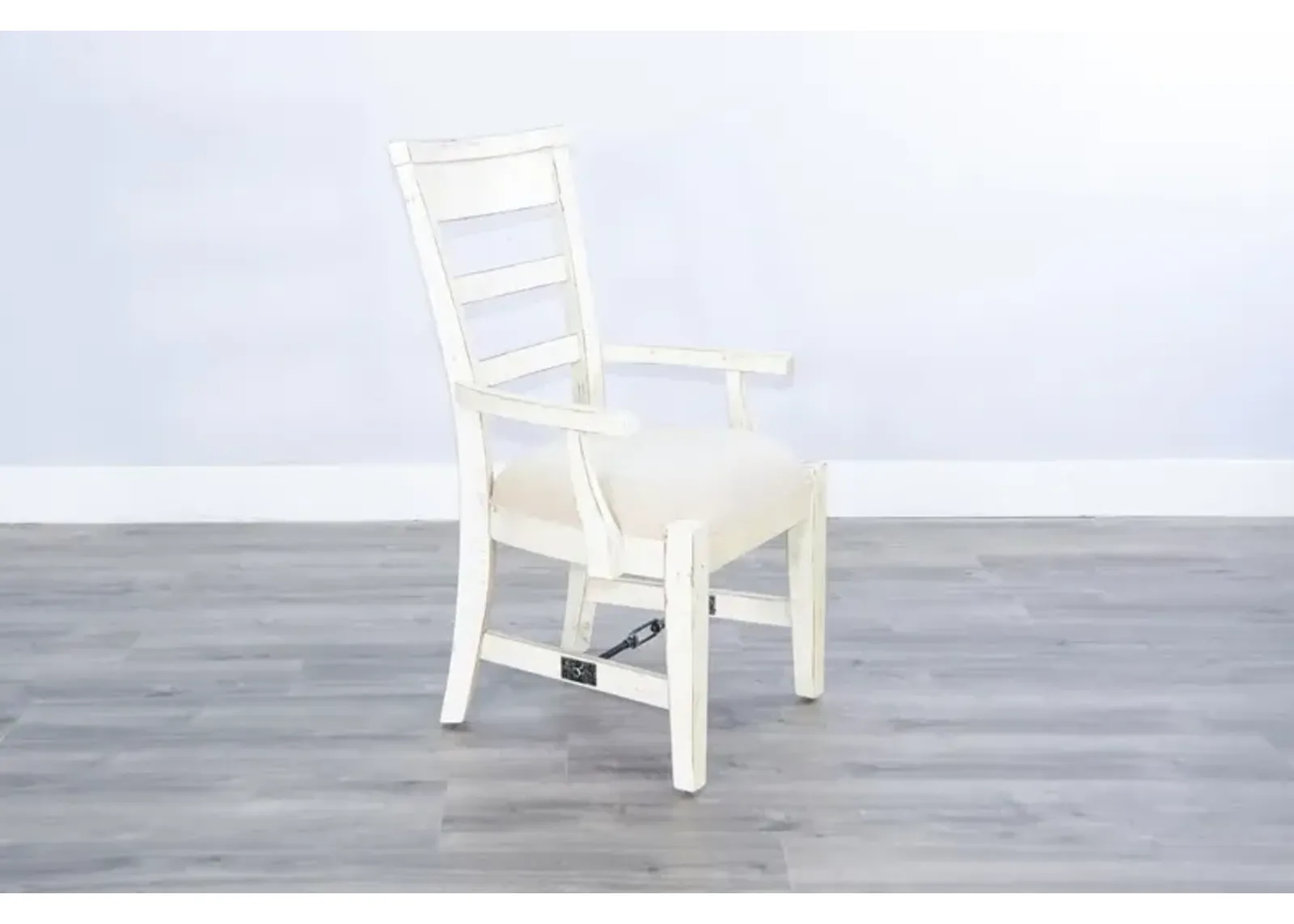 MARINA WHITE SAND ARM DINING CHAIR CUSHIONED SEAT