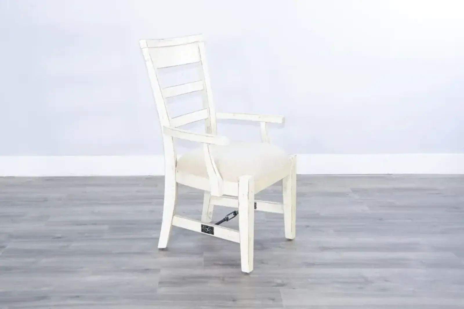 Sunny Designs Marina White Sand Arm Dining Chair Cushioned Seat