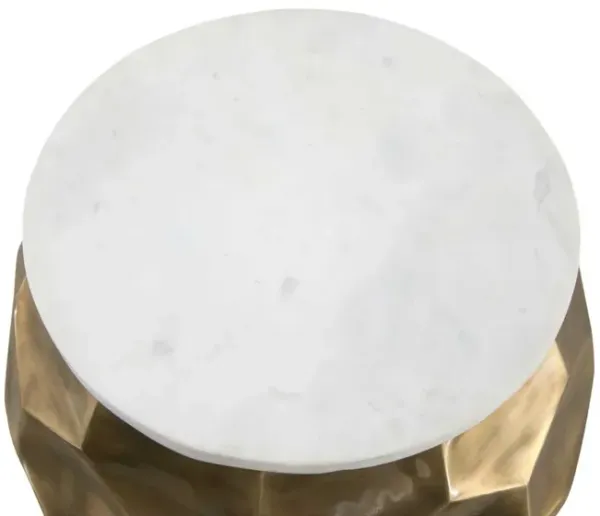 Steve Silver Stomp Brass Metallic Round End Table With Marble Top