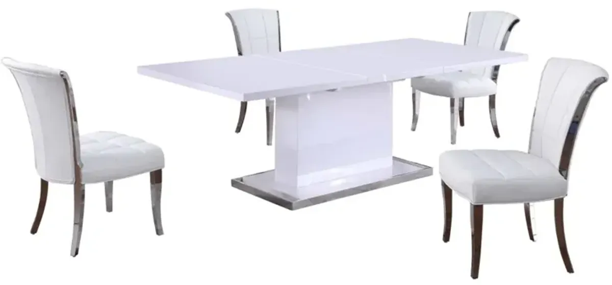 Chintaly Krista White Modern Dining Set with Extendable White Table & White Chairs