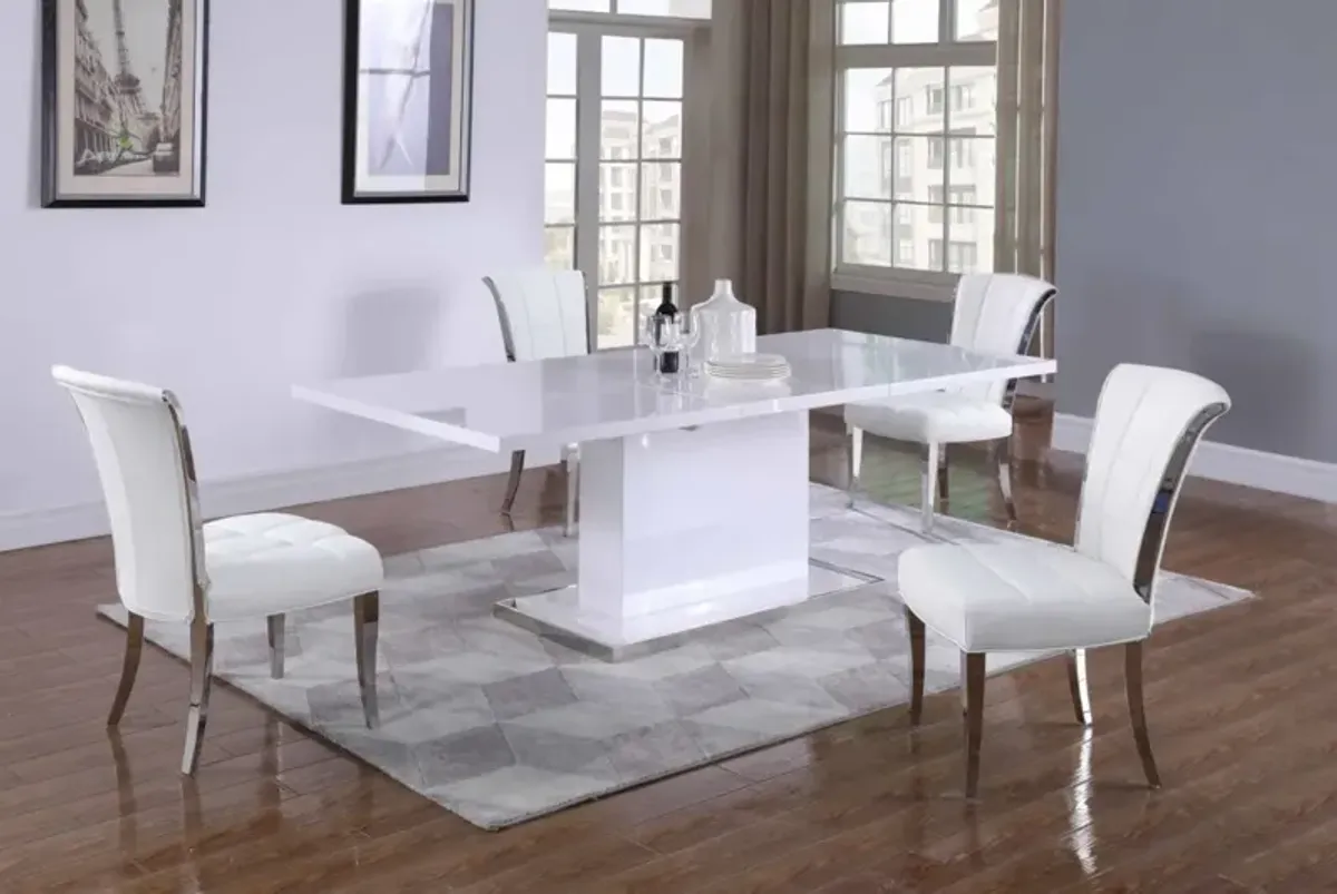 Chintaly Krista White Modern Dining Set with Extendable White Table & White Chairs