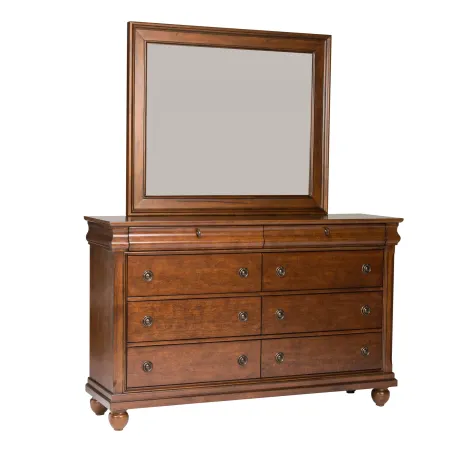 KING CALIFORNIA SLEIGH BED DRESSER & MIRROR CHEST - RUSTIC TRADITIONS