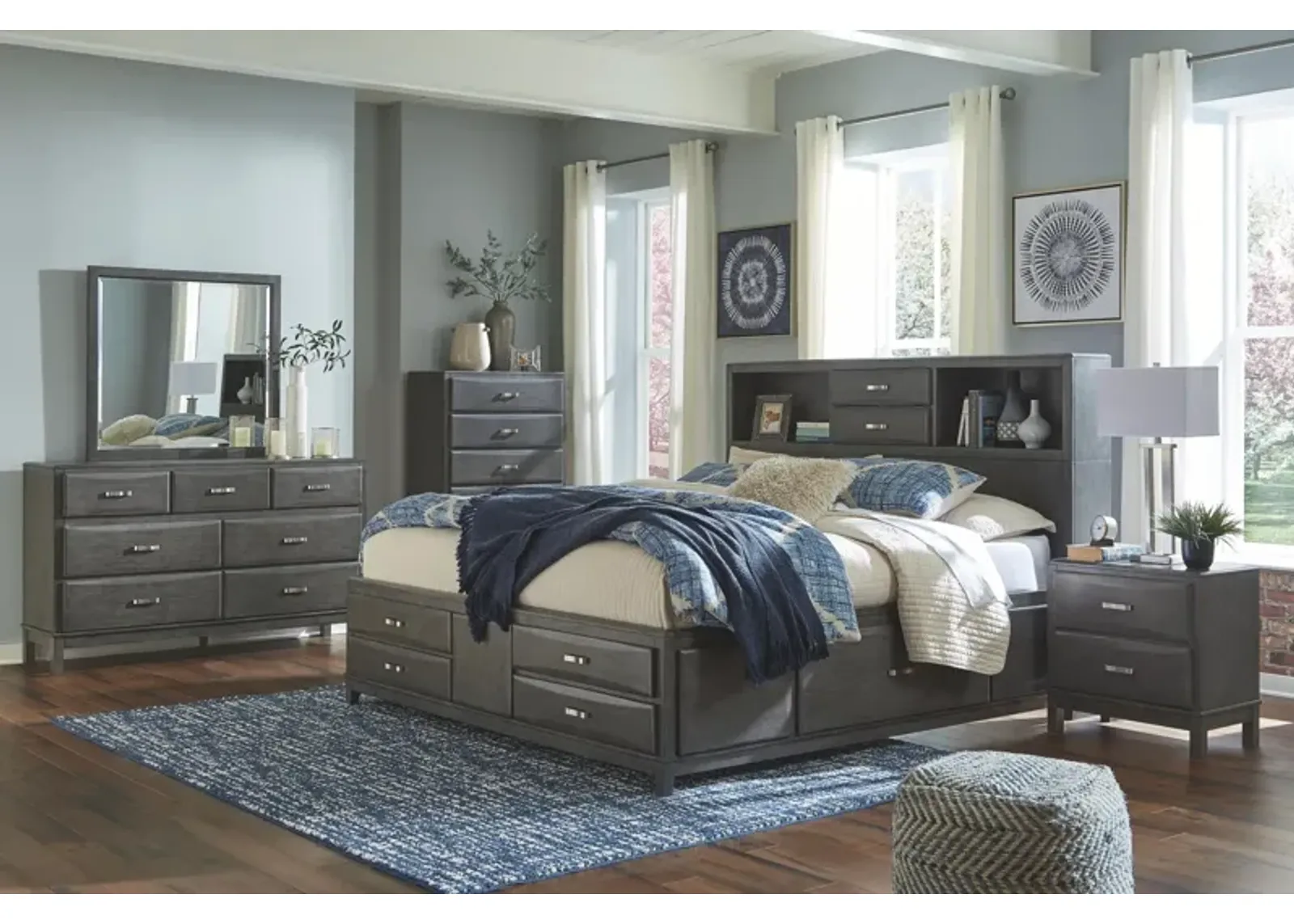 Ashley Caitbrook Gray Queen Storage Bed with 8-Drawers