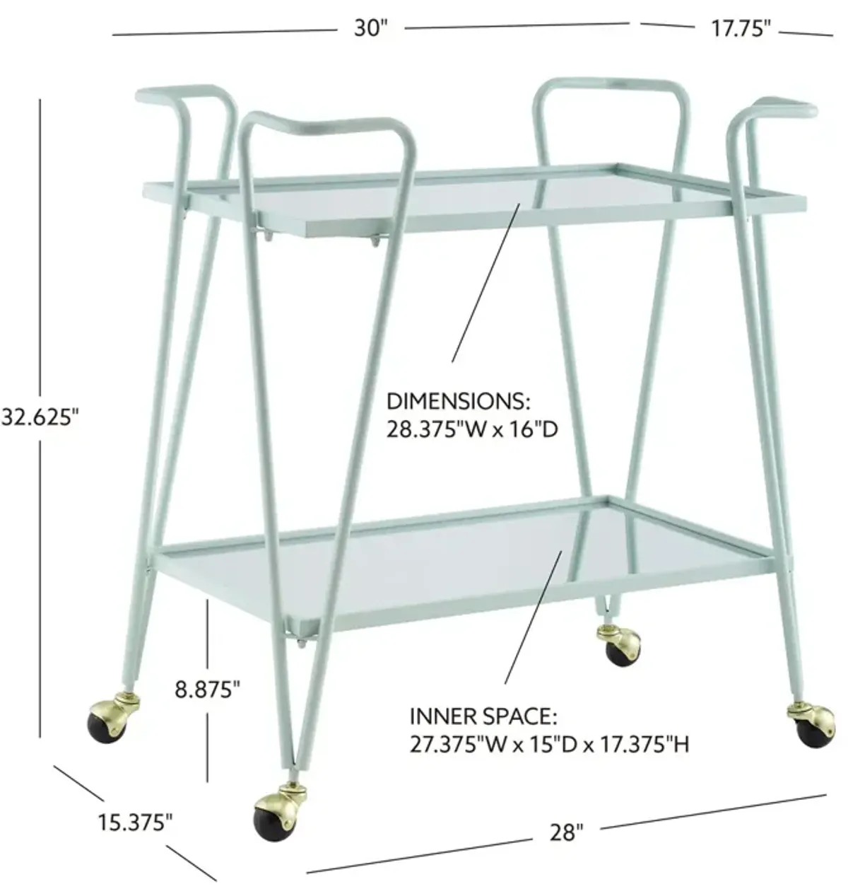 Linon Mint Mid-Century Bar Cart