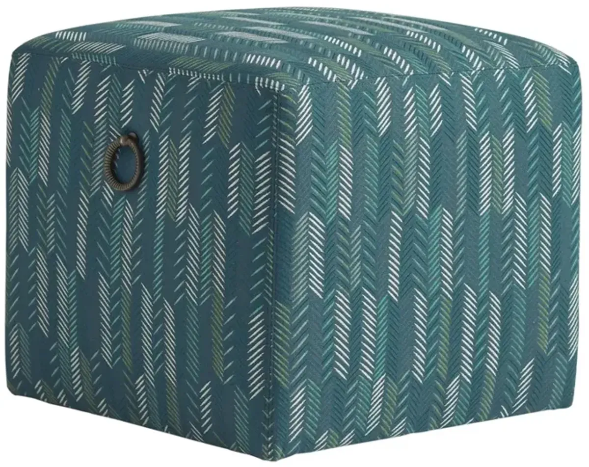 Tommy Bahama Home by Lexington Ocean Breeze Blue Patterned Jupiter Leather Ottoman