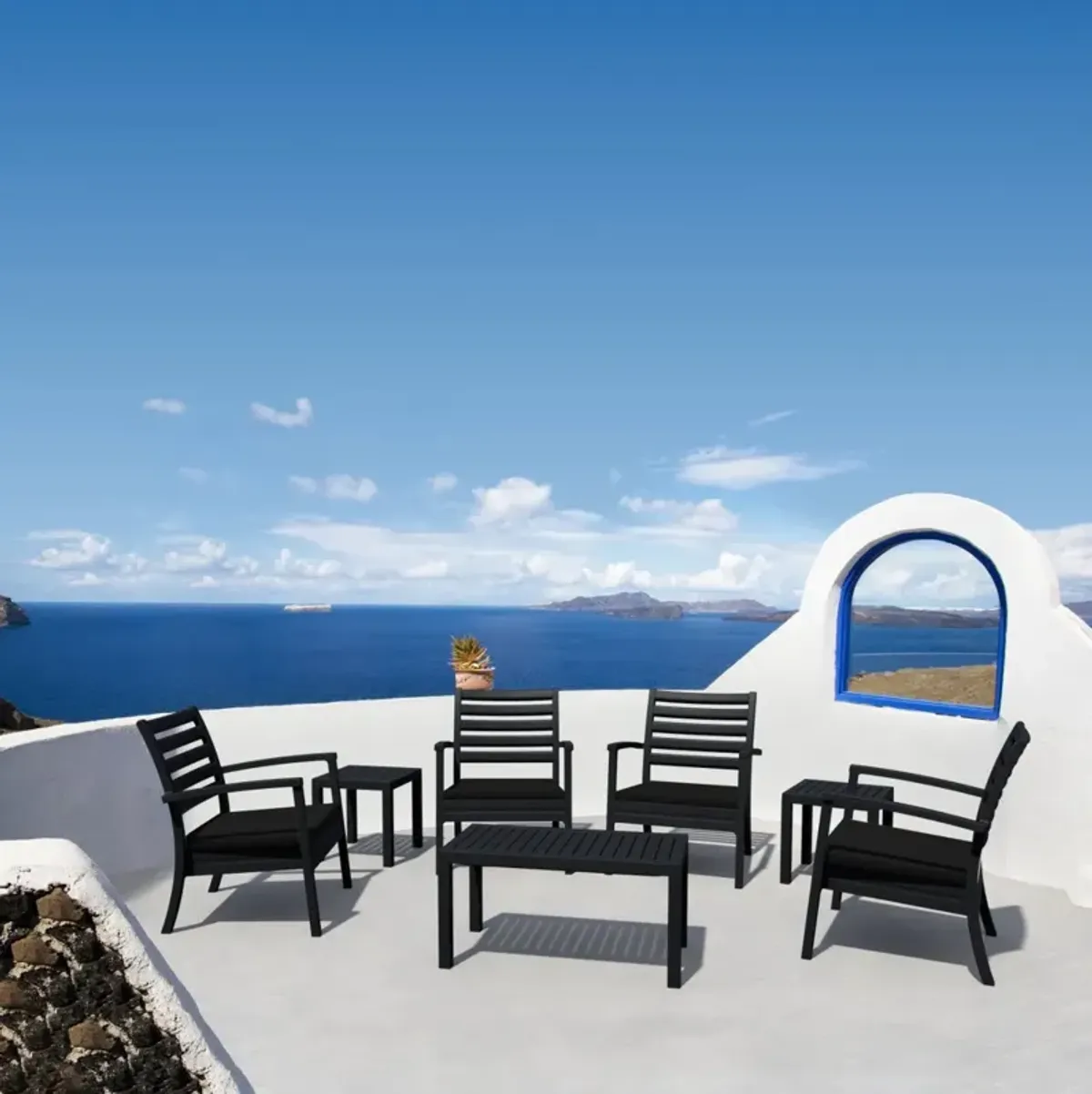 Compamia Artemis XL Club Outdoor Patio Seating Set 7-Piece Black with Sunbrella Black Cushions