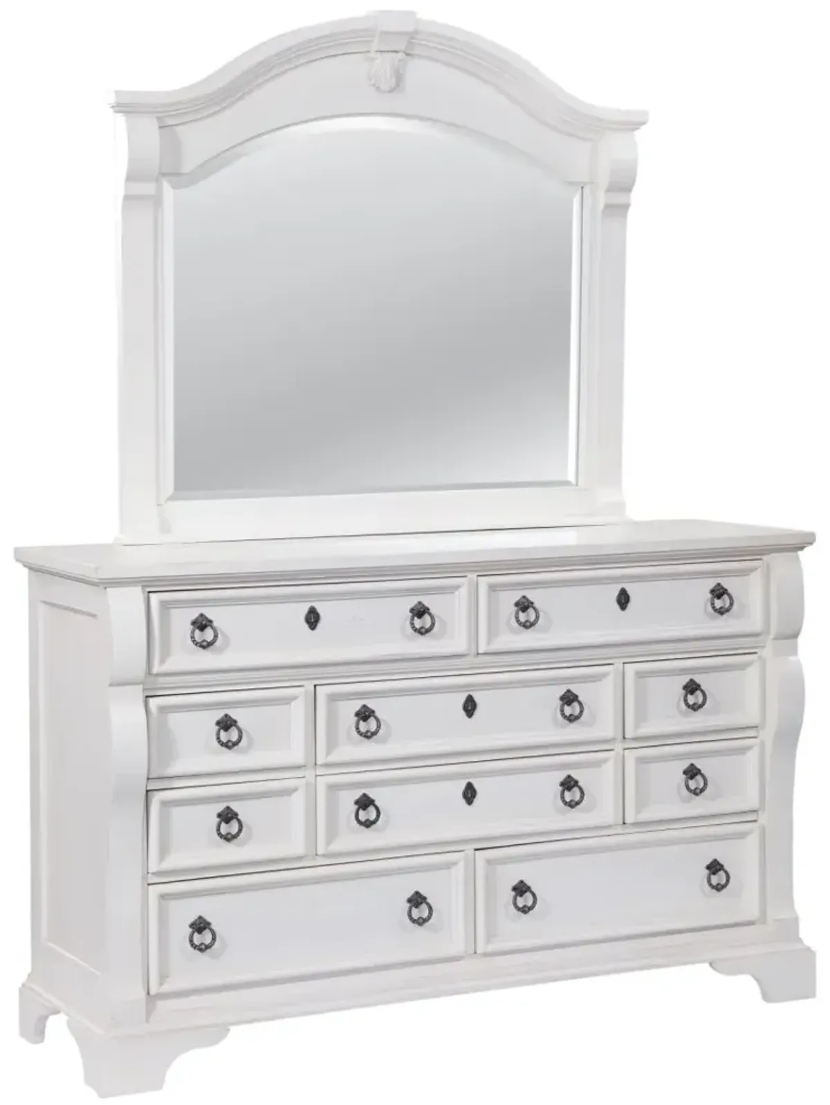 American Woodcrafters Complete Queen Bedroom Set Poster Bed, Dresser, Mirror, Chest & Nightstand Antique White Heirloom