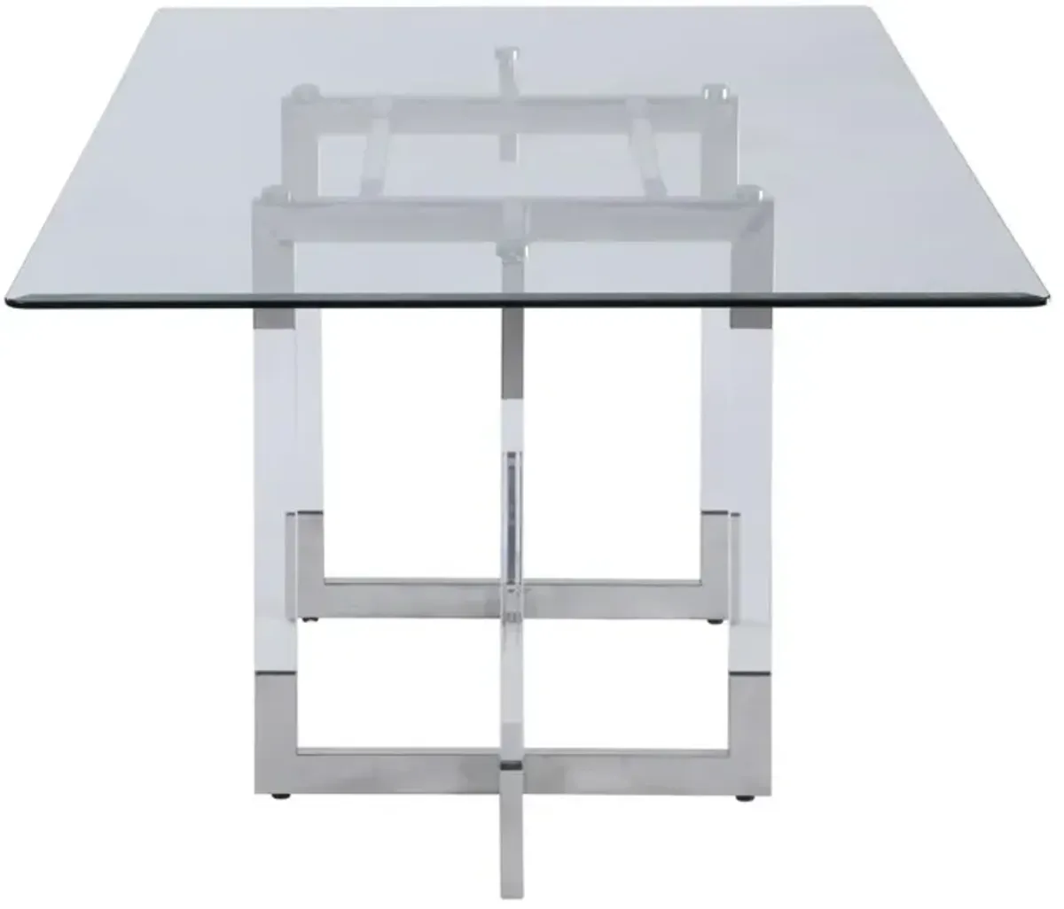 Chintaly Yasmin Contemporary 44 Inch X 84 Inch Glass Dining Table with Floating Acrylic Base & Steel Accents