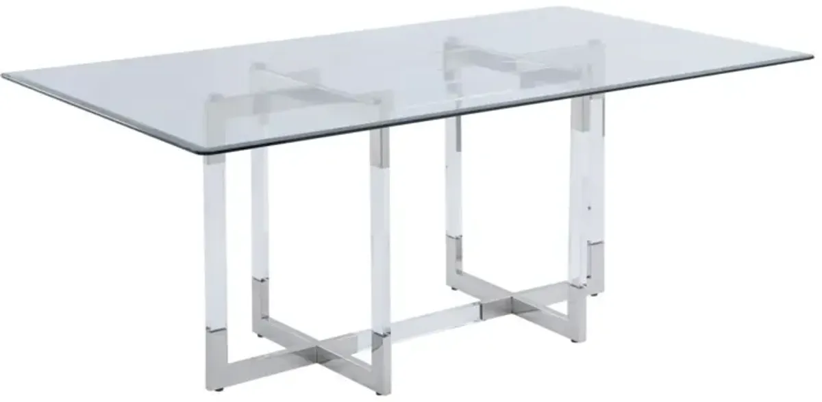 Chintaly Yasmin Contemporary 44 Inch X 84 Inch Glass Dining Table with Floating Acrylic Base & Steel Accents