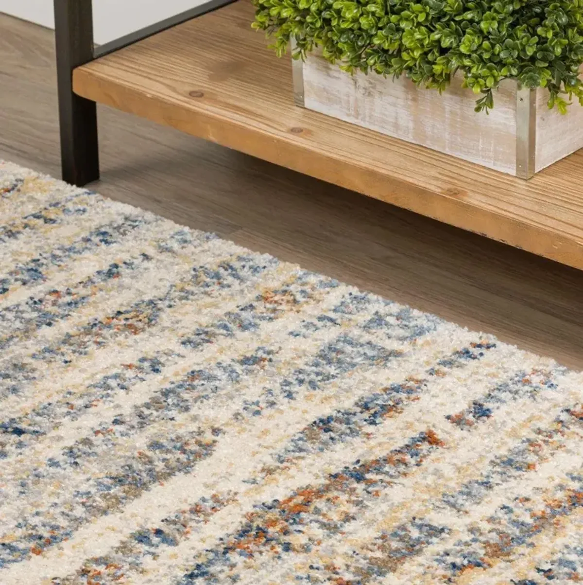 Dalyn Contemporary Vertical Striped 5'X8' Area Rug in Soft Beige with Blue & Amber Accents