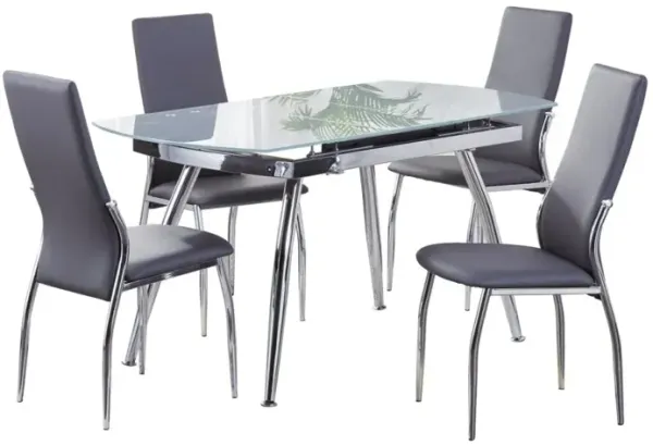 LUNA CONTEMPORARY DINING SET WITH EXTENDABLE GLASS TABLE & 4 CHAIRS