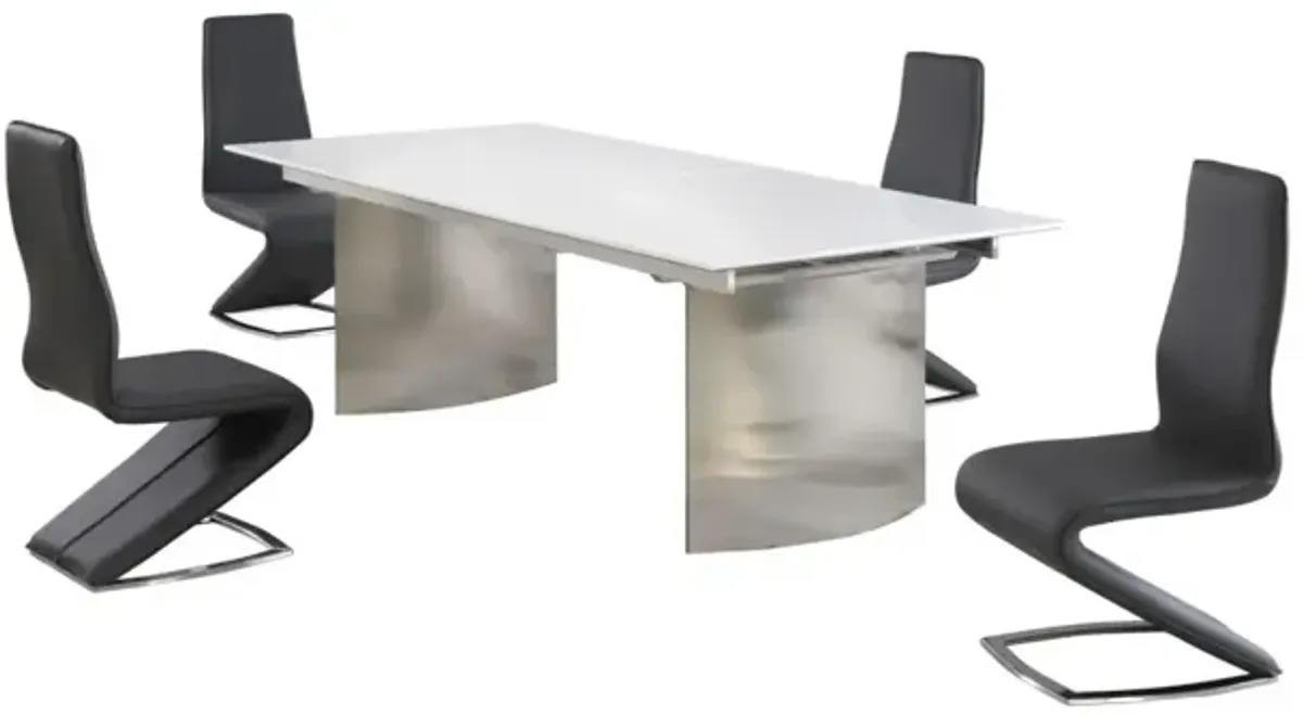 Chintaly Glenda Dining Set with Contemporary Extendable White Table & Modern Black Chairs