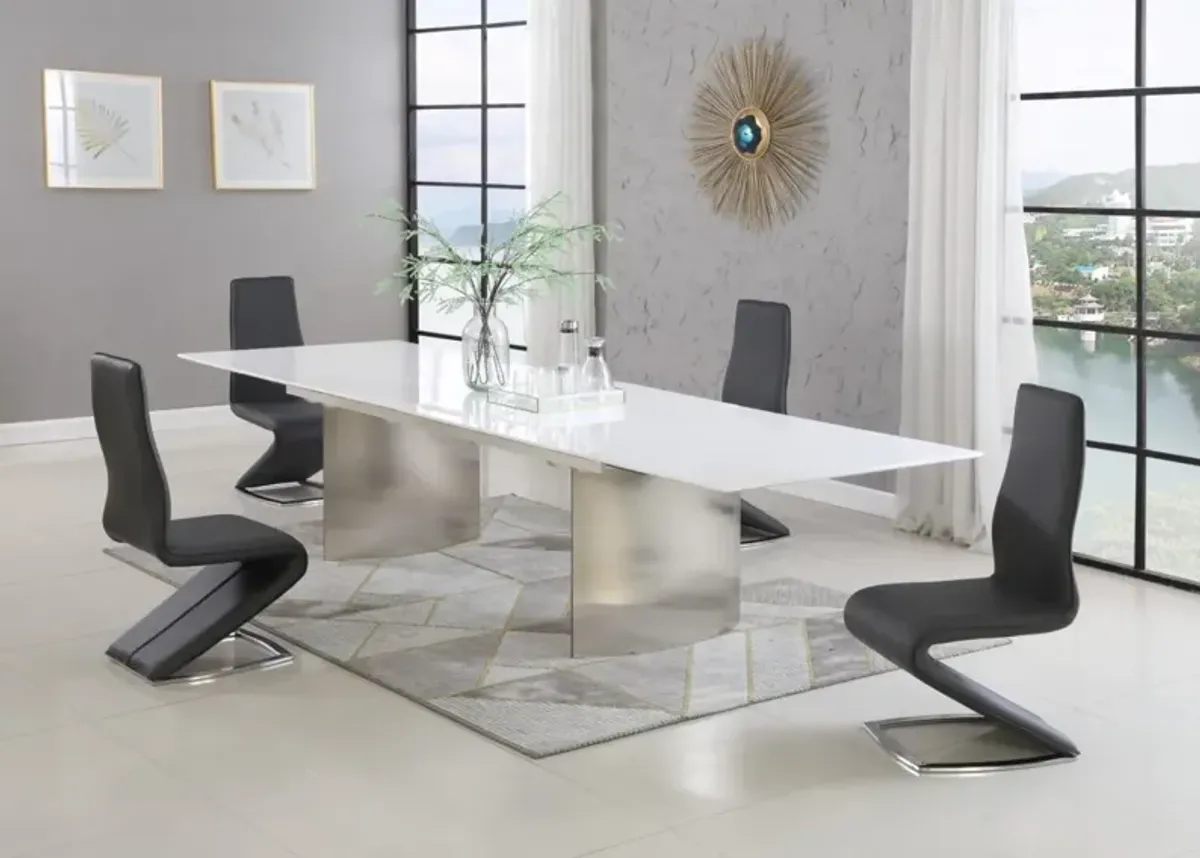 Chintaly Glenda Dining Set with Contemporary Extendable White Table & Modern Black Chairs