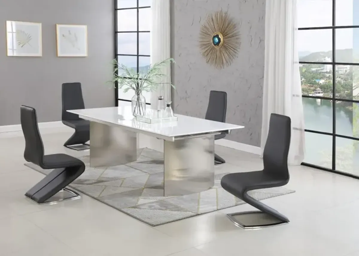 Chintaly Glenda Dining Set with Contemporary Extendable White Table & Modern Black Chairs