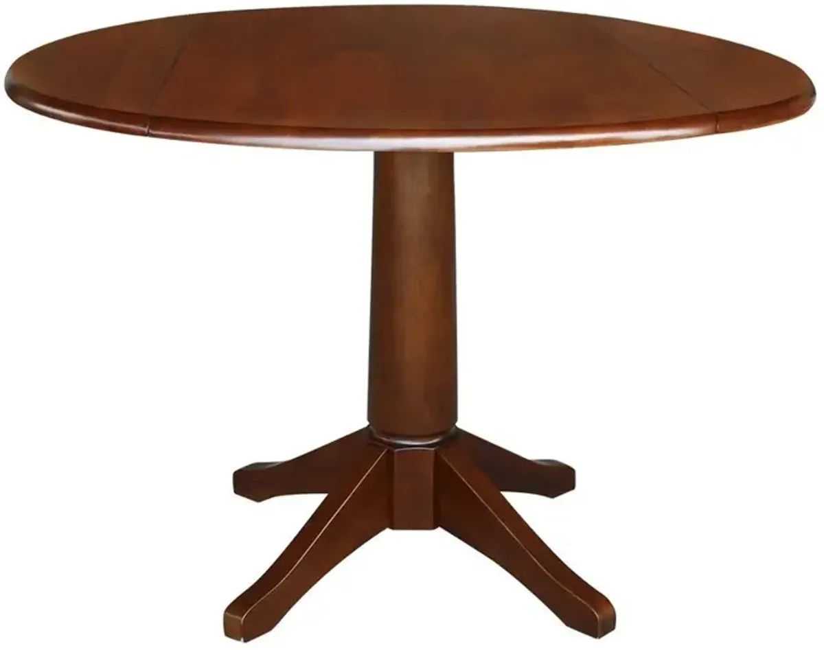 DINING ESSENTIALS 42 INCH DROP LEAF TABLE TOP WITH 30 INCH TRANSITIONAL PEDESTAL BASE IN ESPRESSO