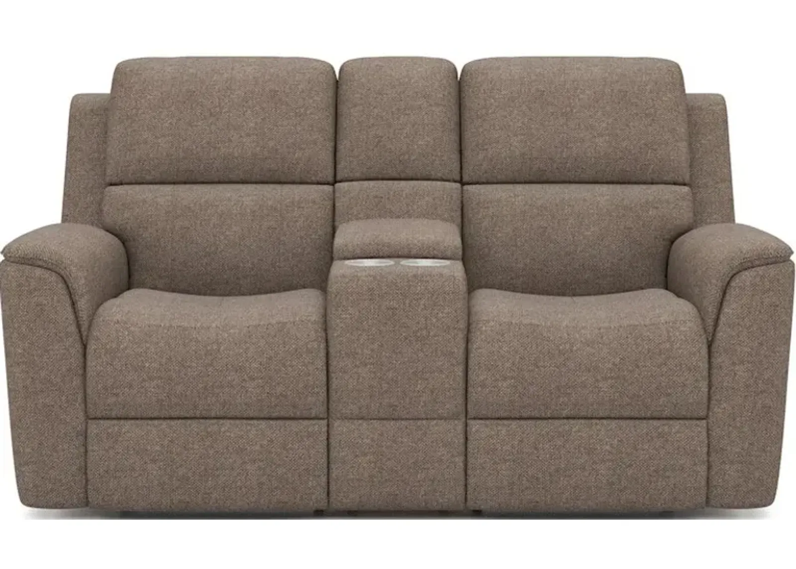 Flexsteel Henry Fog Fabric Triple Power Reclining Console Loveseat