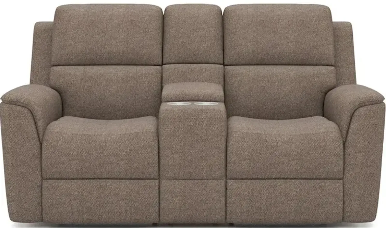 Flexsteel Henry Fog Fabric Triple Power Reclining Console Loveseat