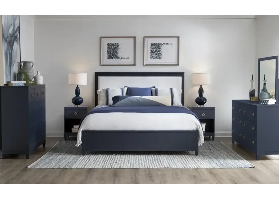 COMPLETE UPHOLSTERED BED KING BLUE FINISH - SUMMERLAND INKWELL