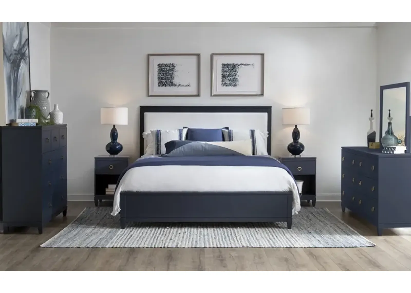 Legacy Classic Complete Upholstered Bed King Blue Finish Summerland Inkwell