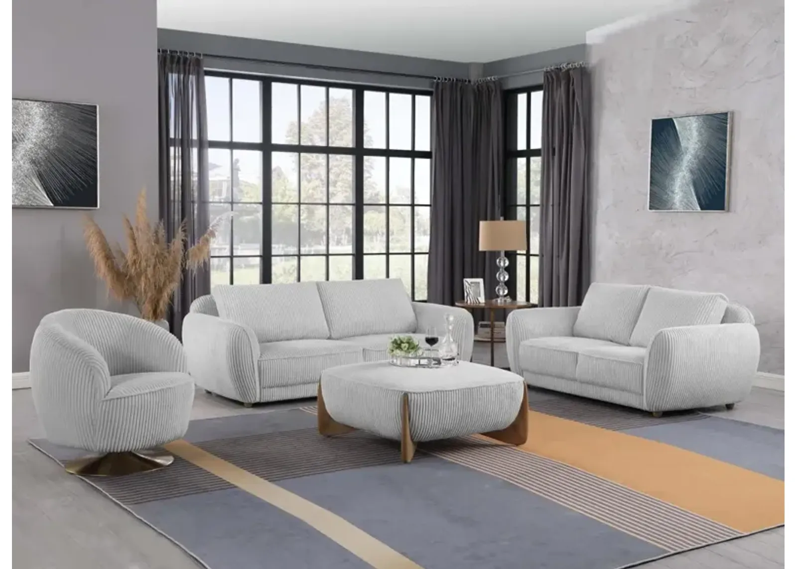 Chintaly Charleston Grey Modern 2-Piece Set with Sofa & Loveseat