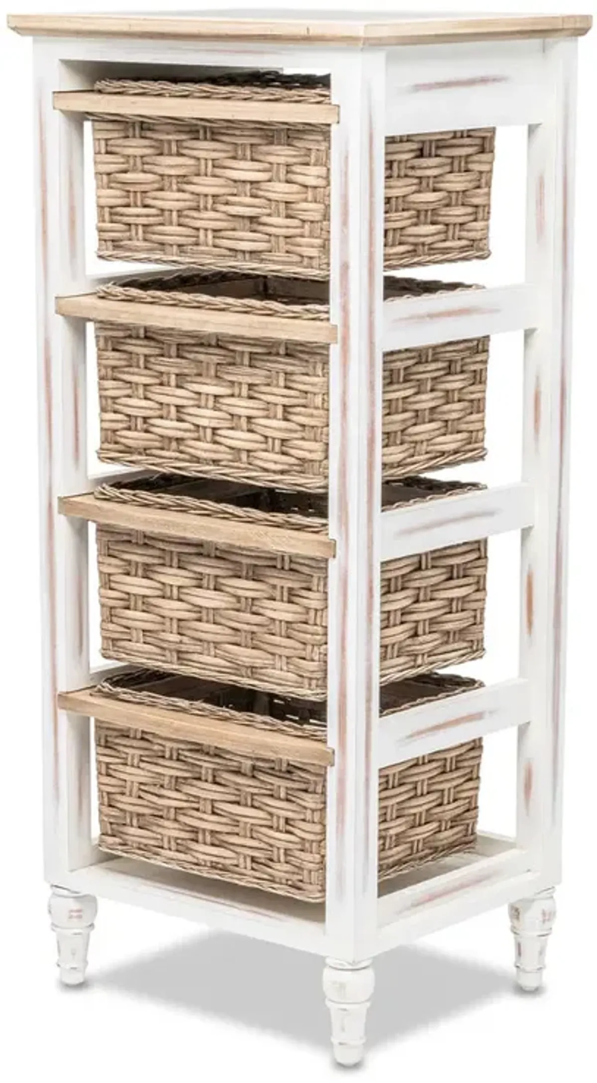 Seawinds Island Breeze 4-Basket Vertical Storage Cabinet Weathered Wood/White Finish